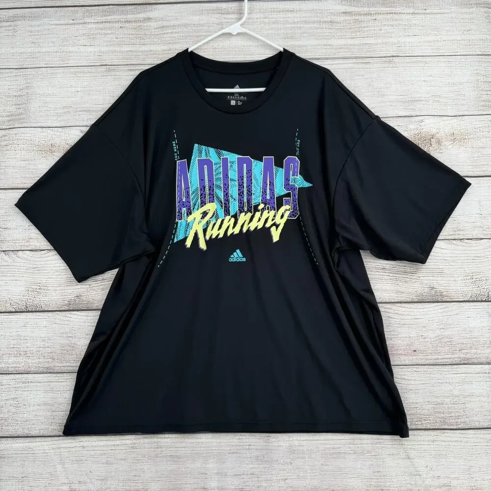 Adidas Running‎ Cut Here Graphic T-Shirt Mens 2XL Black Athletic RARE